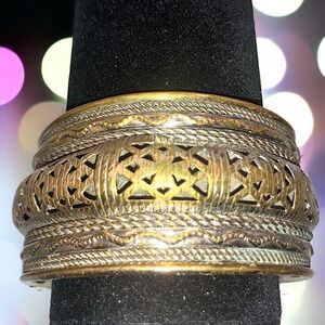 Vintage Silver-Tone Byzantine Cuff Bracelet!